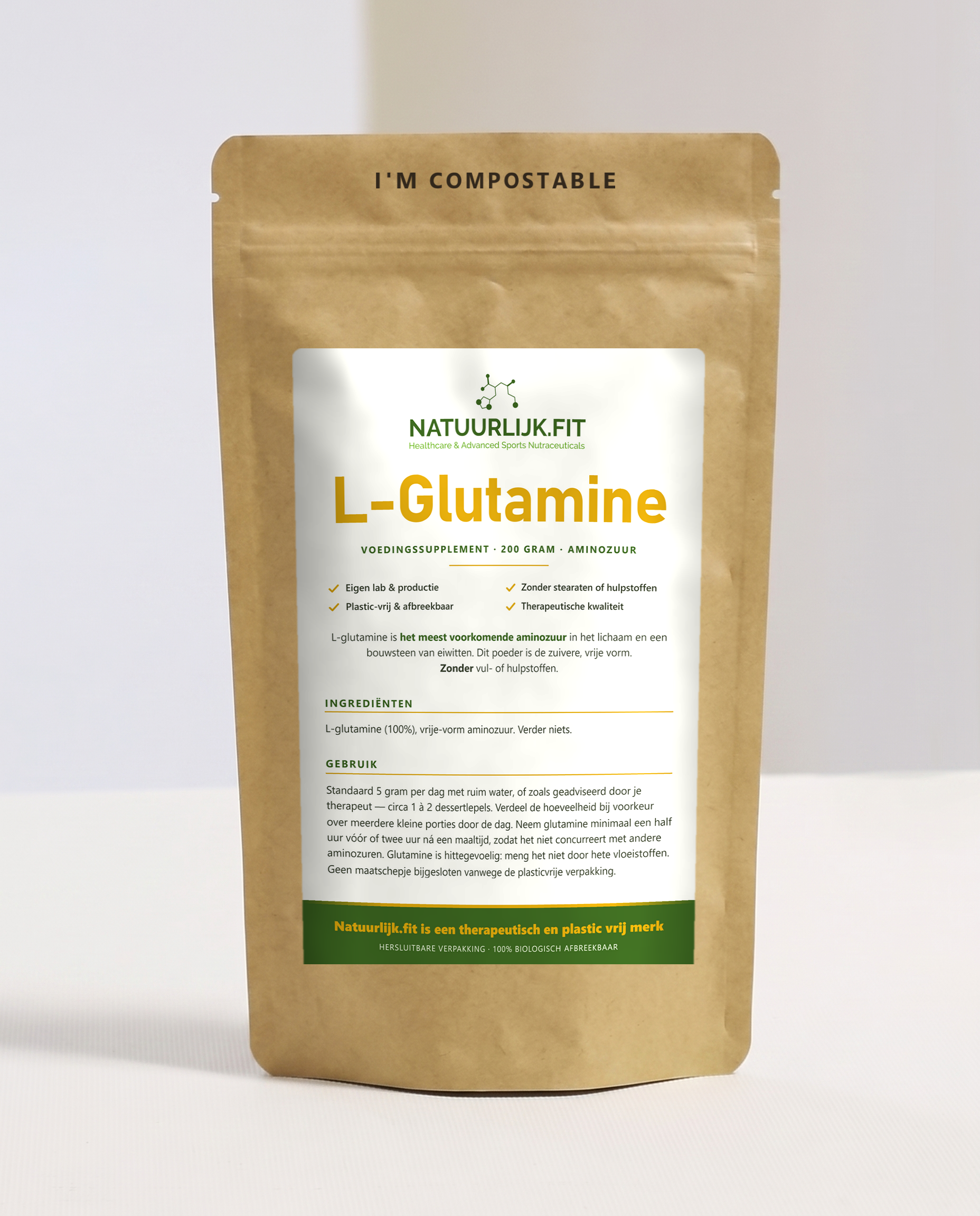 L-Glutamine in composteerbare kraft stazak